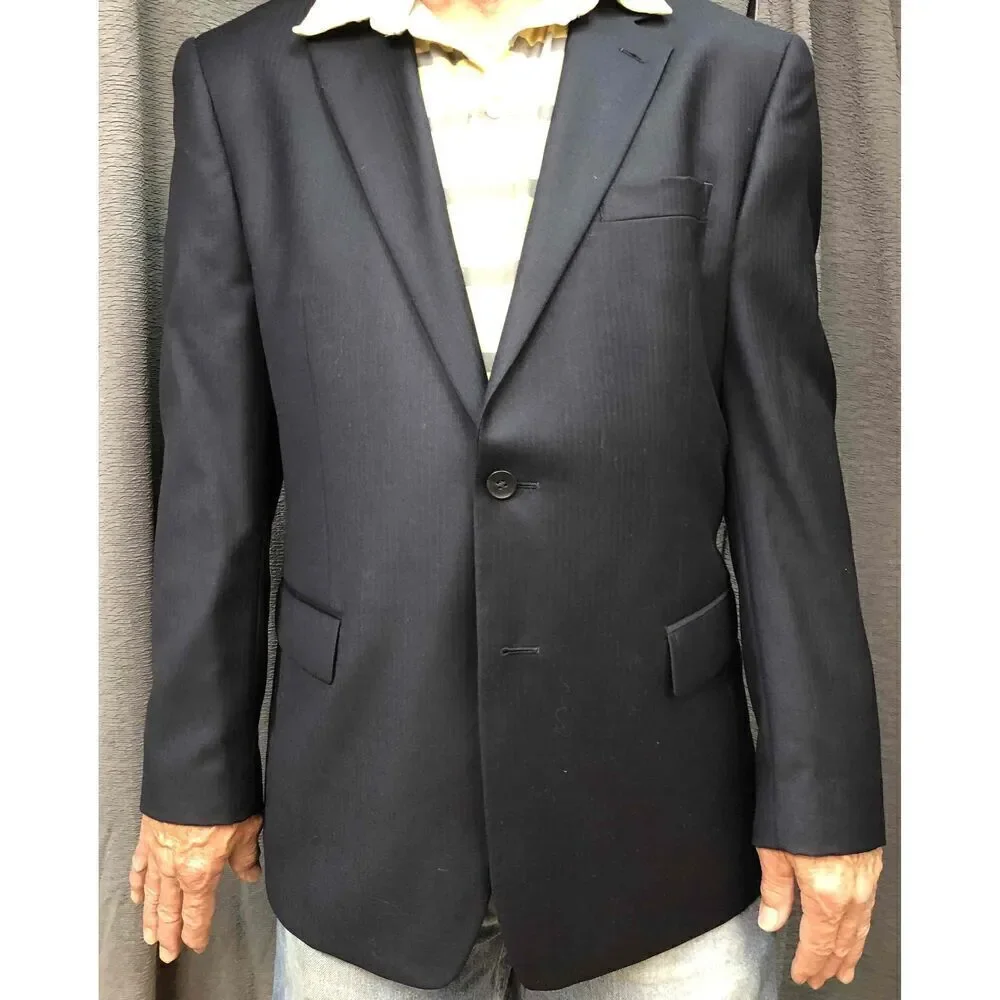 Nautica Mens Black Pinstripe Blazer Jacket 100% Wool Notched Lapel 42R